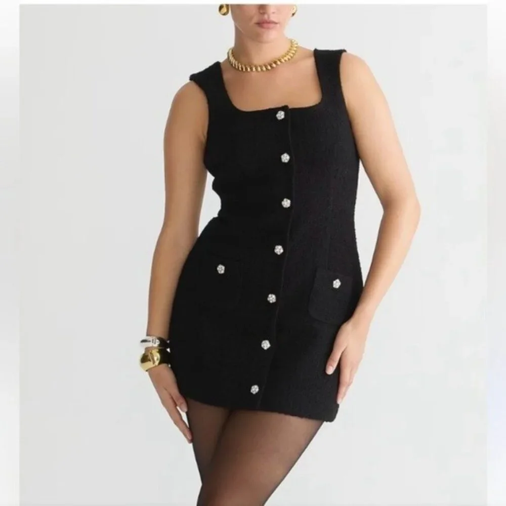 NWT J.Crew Sophia Sleeveless Mini in Black Tweed Jewel Buttons Dress 14 - Picture 2 of 8